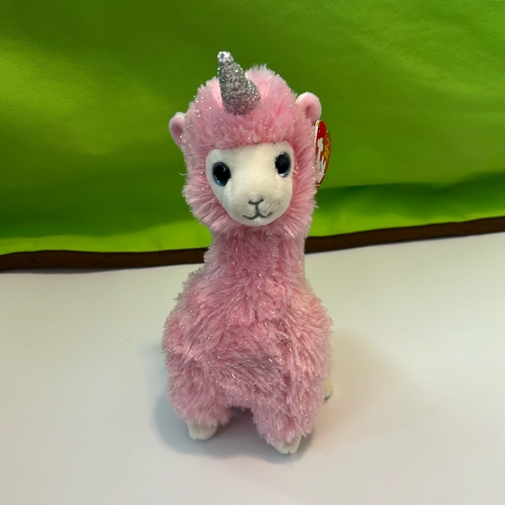 TY Beanie Baby Lana the Pink Llama with Horn